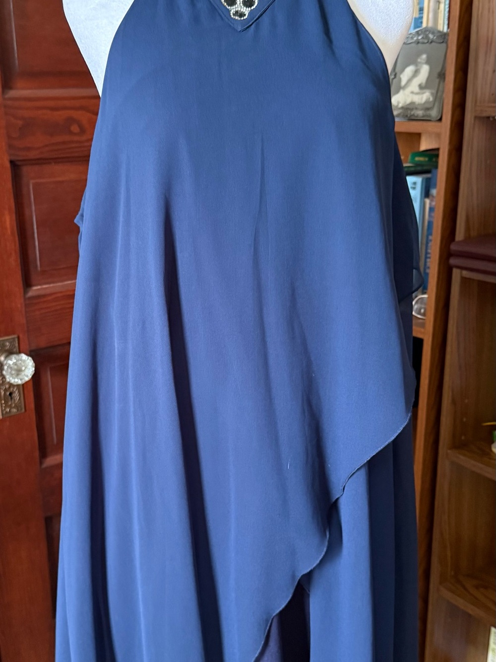 Source Unknown Navy Asymmetrical Halter Dress